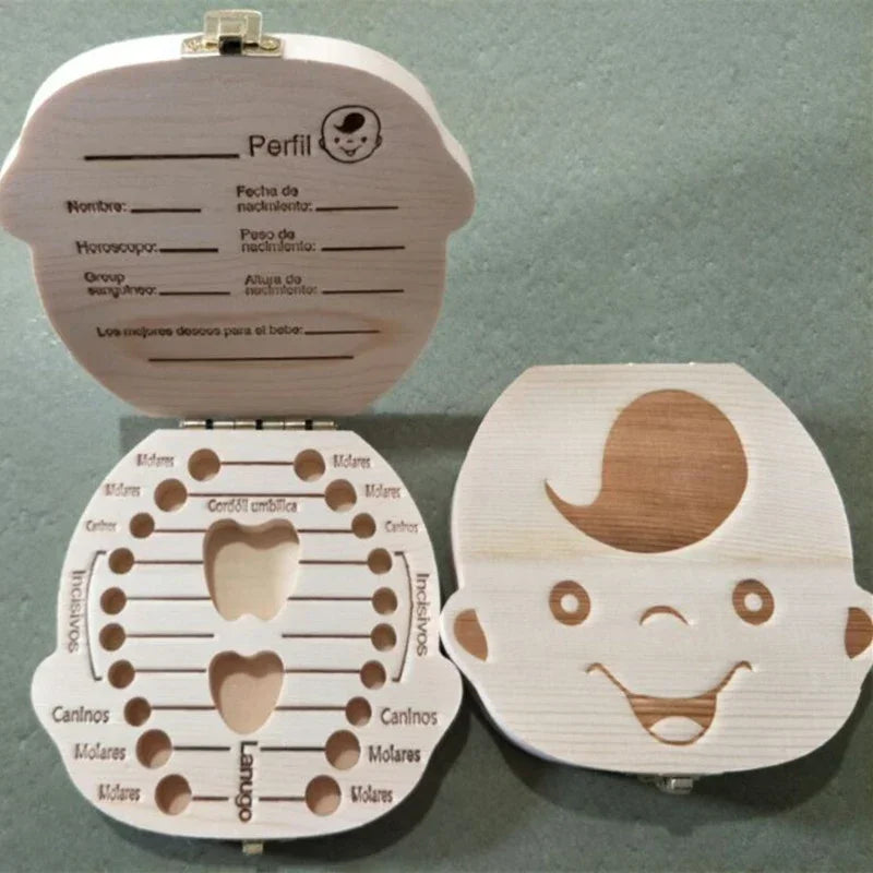 Cherish Your Child's Milestones with Our Adorable Spanish Wooden Baby Tooth Box - Perfect Souvenir Gift for Boys and Girls!