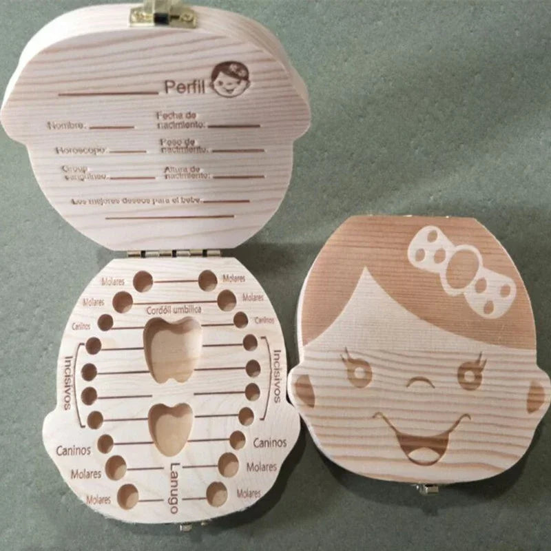 Cherish Your Child's Milestones with Our Adorable Spanish Wooden Baby Tooth Box - Perfect Souvenir Gift for Boys and Girls!