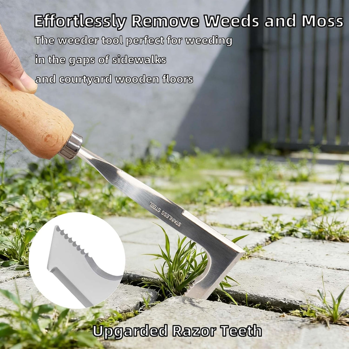 Crack Weeder, Stainless Steel Crevice Weeding Tool, Weeder Tool | L-Shaped Side-Walk Weed Puller Spatula, Efficient Manual Weeder for Sidewalk, Paver, Narrow and Wall Gaps, Walkway Edging