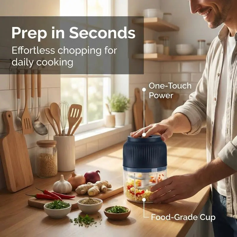 Electric Food Chopper and Mini Meat Grinder - Versatile Portable Kitchen Gadget for Grinding Meat, Vegetables, Onions, Ginger, Peppers, and More; Includes Cheese Grater and Lychee Peeler