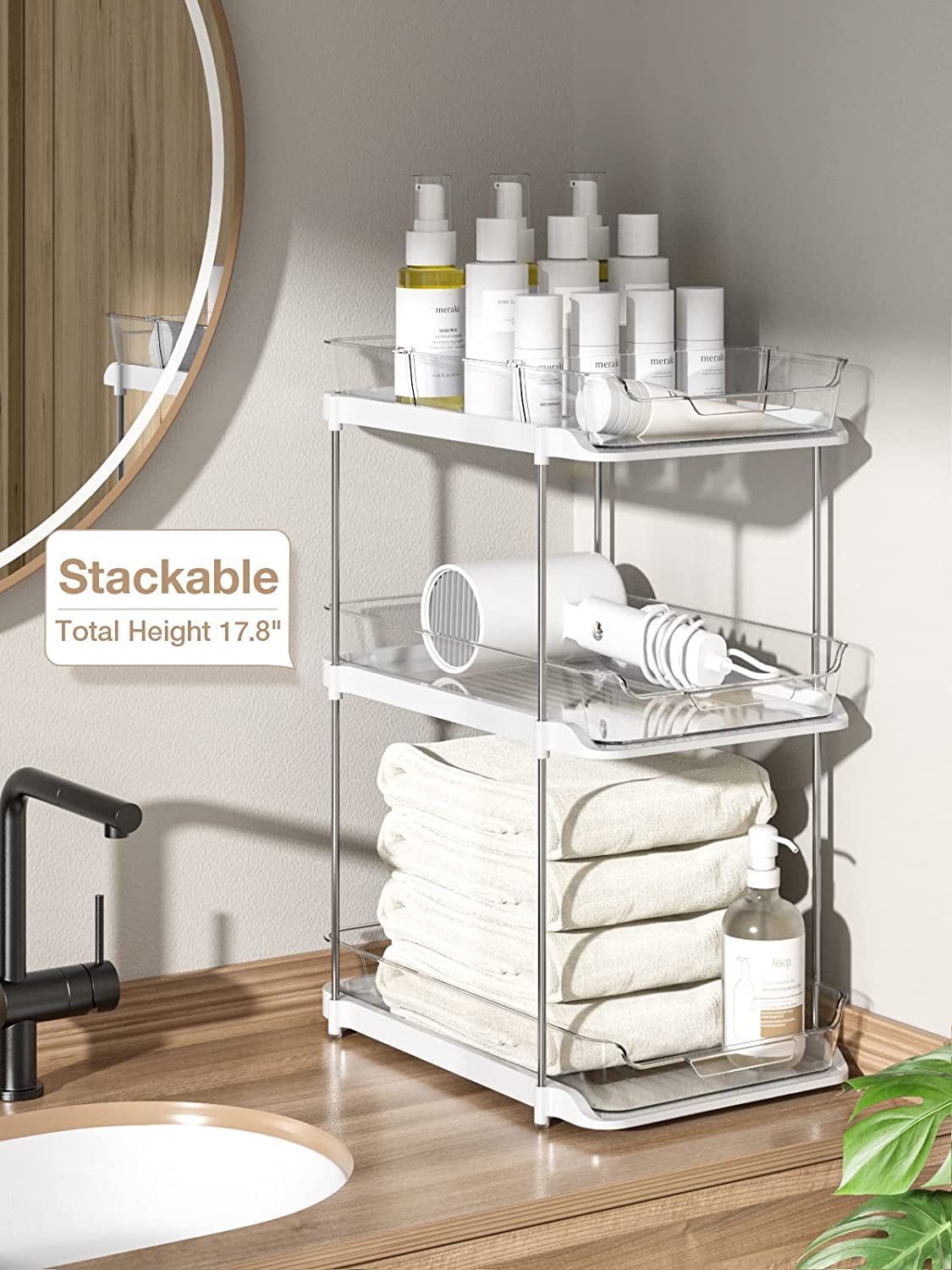 Maximize Your Space with the 2 Pack Under Sink Organizers - 2 Tier Sliding Storage Solution for Kitchen and Bathroom