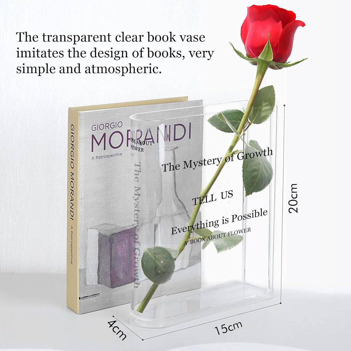 Flower Book Vase - Acrylic Book Vase 'The Mystery of Growth' for Flowers