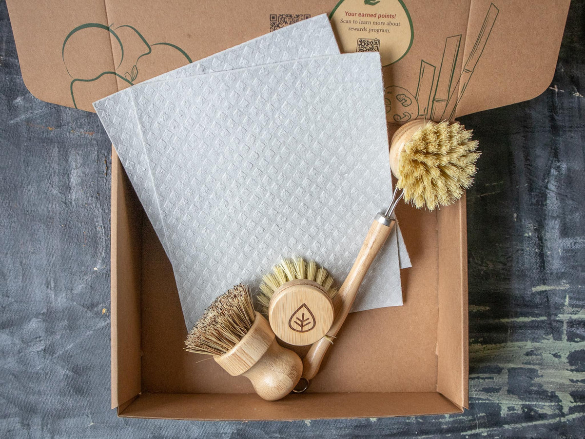 Zero Waste Kitchen Brush Set | Best Value Cleaning Tool Kit | Dish Soap Bar | Plastic-Free & Eco-Friendly Products | Gift for Mom | Plantish