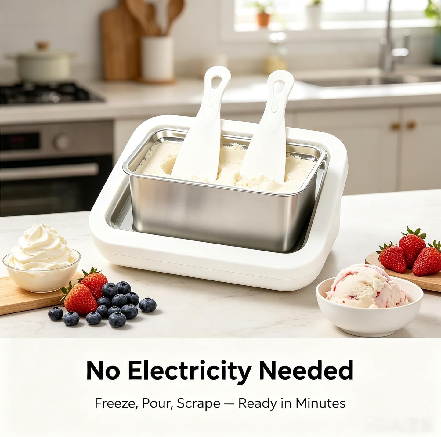 Instant Ice Cream Maker,Rolled Ice Cream Maker, Soft Serve Ice Cream Maker,Perfect for Frozen Yogurt, and More! Food Grade Stainless Steel Ice Cream Roll Machine for Home Us (White)