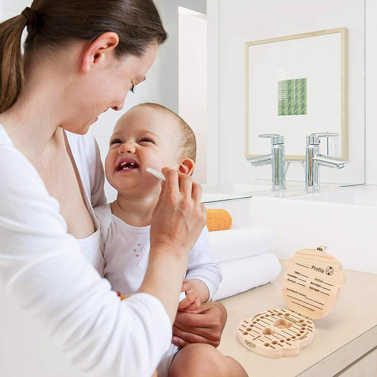 Wooden Baby Tooth Keepsake Box - Children's Tooth Organizer with Tweezers for Cherished Memories (Boy)