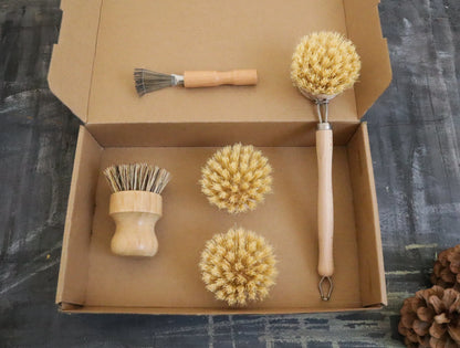 Zero Waste Kitchen Brush Set | Best Value Cleaning Tool Kit | Dish Soap Bar | Plastic-Free & Eco-Friendly Products | Gift for Mom | Plantish