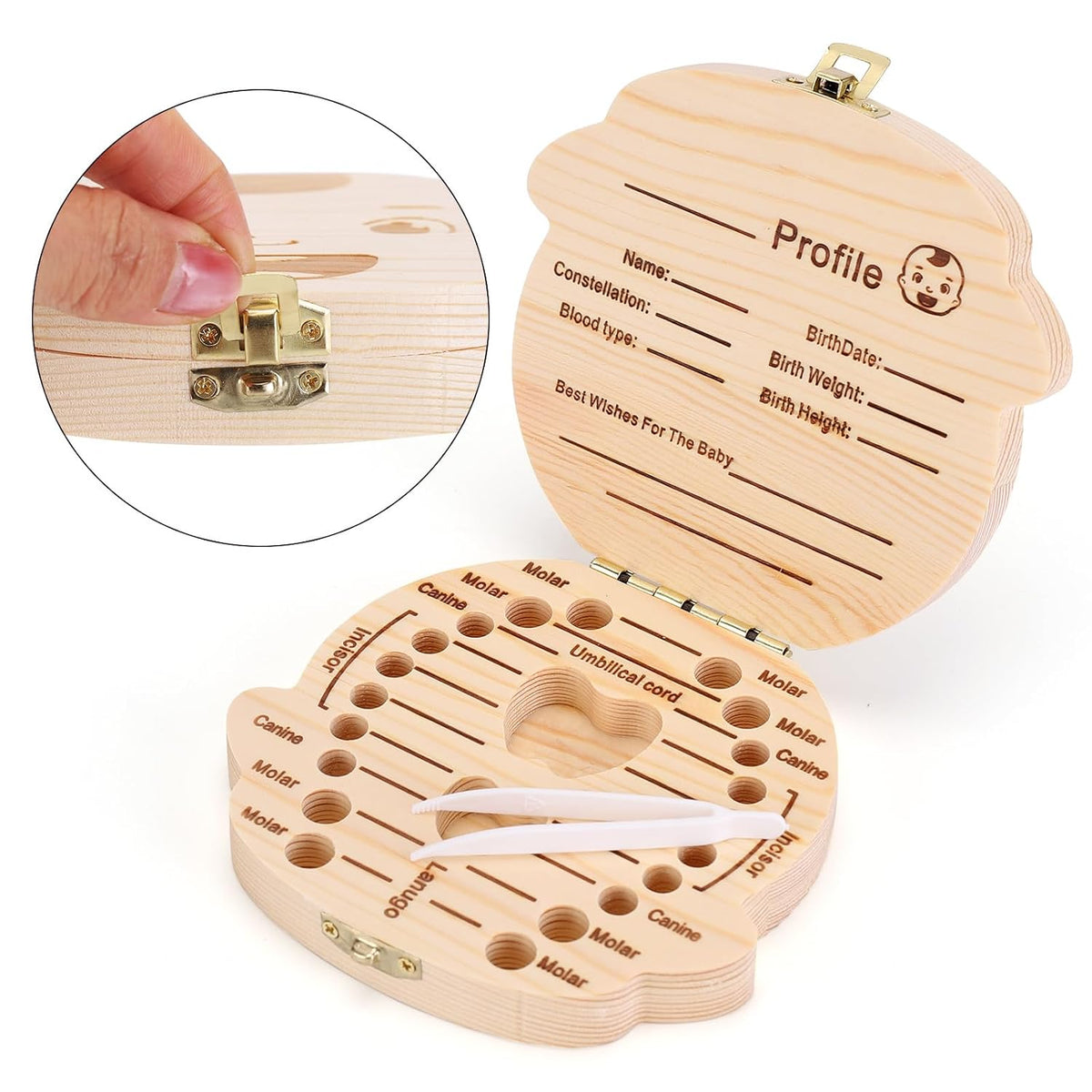 Wooden Baby Tooth Keepsake Box - Children's Tooth Organizer with Tweezers for Cherished Memories (Boy)