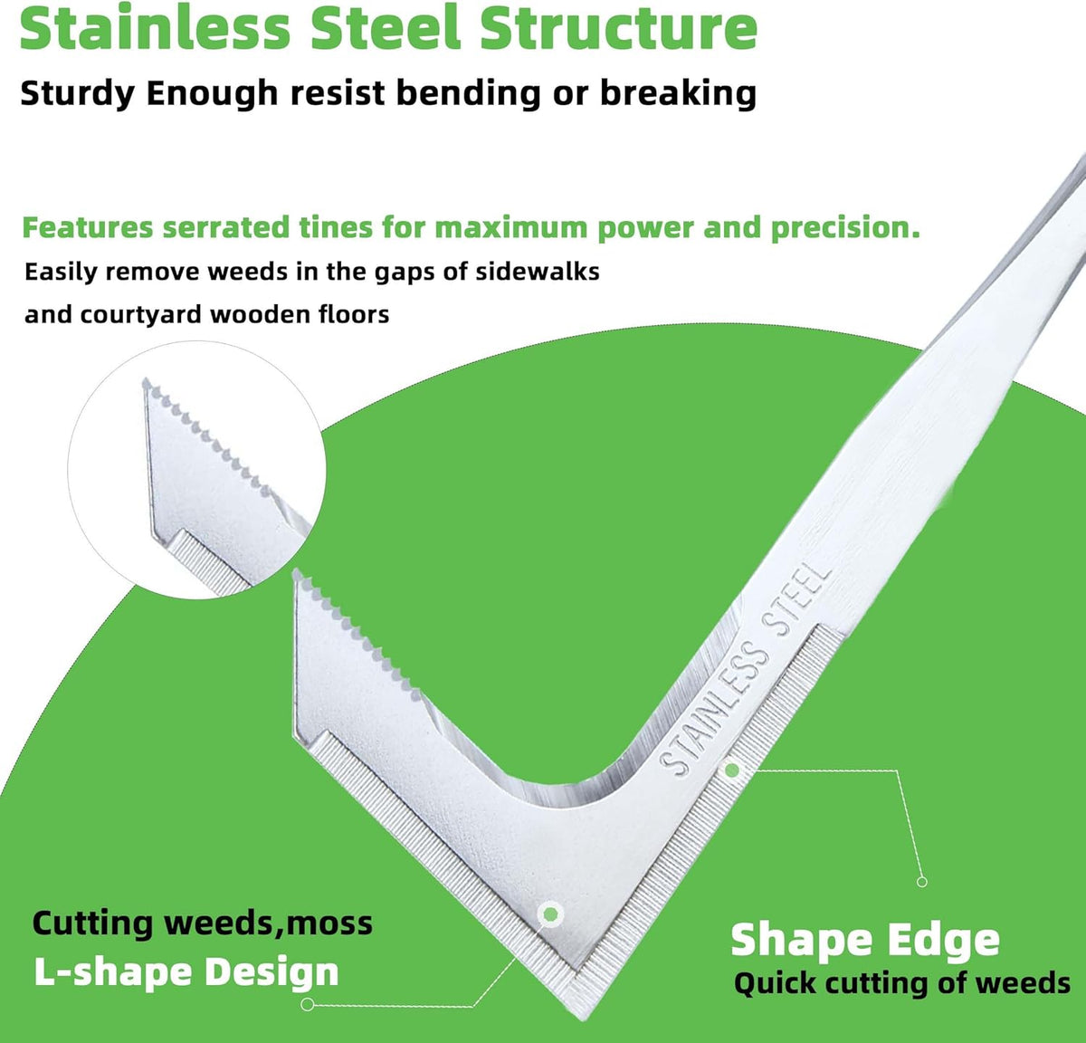 Crack Weeder, Stainless Steel Crevice Weeding Tool, Weeder Tool | L-Shaped Side-Walk Weed Puller Spatula, Efficient Manual Weeder for Sidewalk, Paver, Narrow and Wall Gaps, Walkway Edging