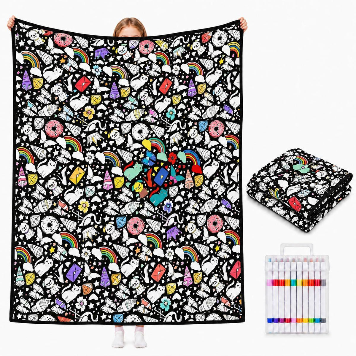 Unleash Your Creativity with the Colorful Coloring Blanket and Marker Set