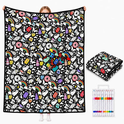 Unleash Your Creativity with the Colorful Coloring Blanket and Marker Set